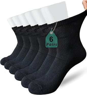 Mens Diabetic Socks Extra Width for Swollen Wide Feet,Neuropathy,Bariatric,Non Binding Loose Fit Ankle Sock 6 Pairs