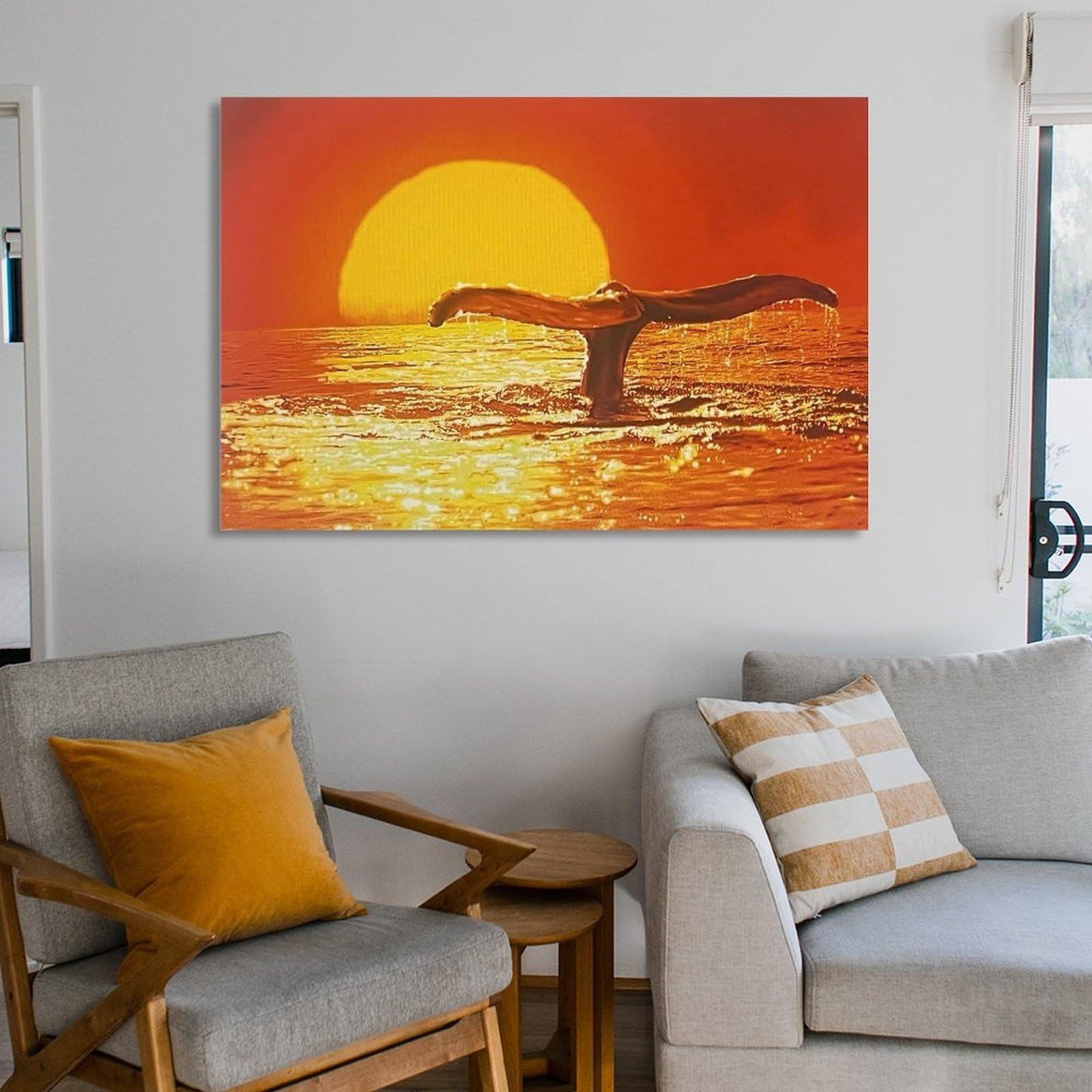 Amazon.co.jp: 青い海 ラッセン 海の眺め 黄金の夕日の中のクジラ