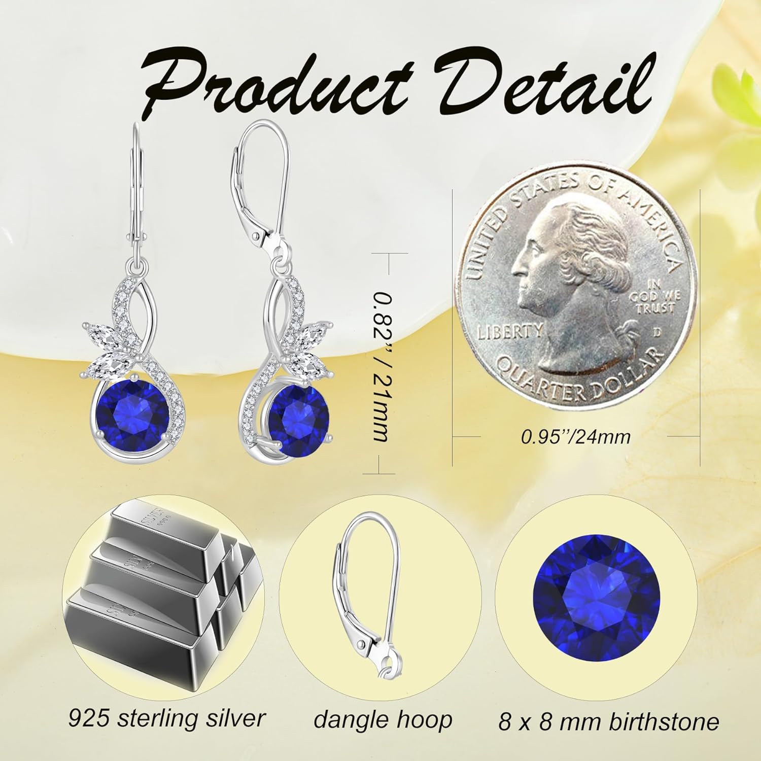 Infinity Earrings 925 Sterling Silver Butterfly Dangle & Drop Earrings Birthstone Leverback Earrings for Women Birthday Valentine's Day Christmas Jewelry - Image 6