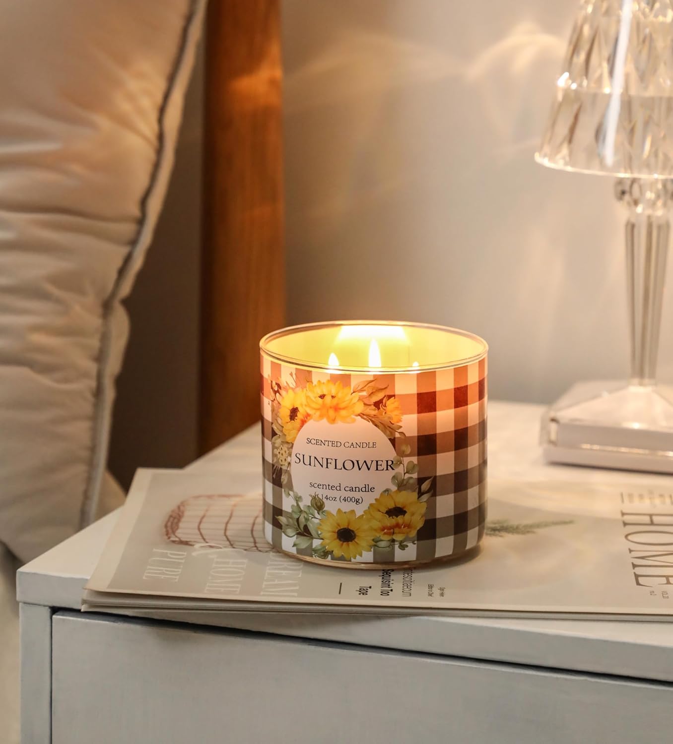 Sunflower Candle, Fall Candles, Sunflower Scented Candles Gift for Women, 3 Wicks Large Candle, 14 oz - Image 2