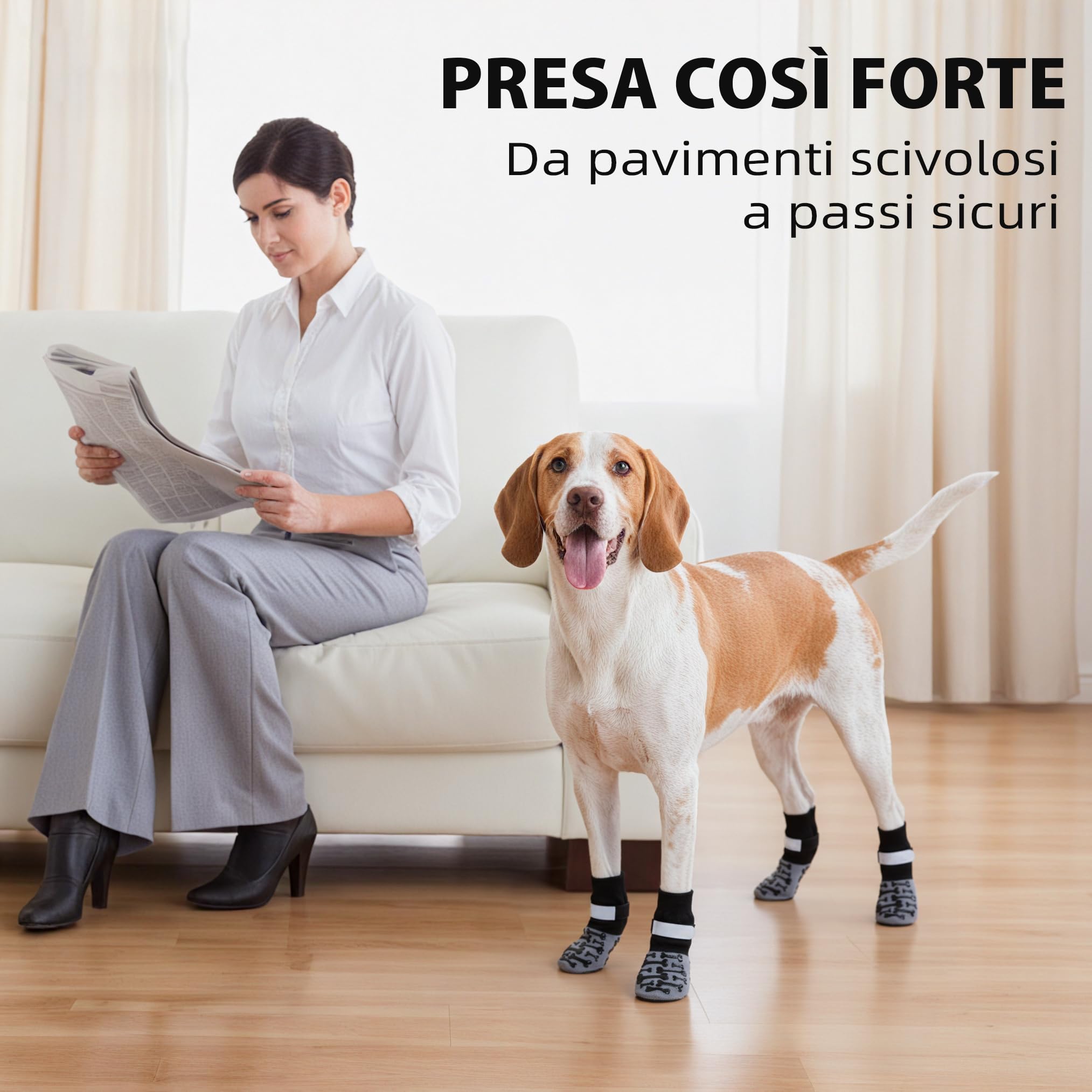 Fantasreen Calzini Antiscivolo per Cani con Osso, 6 Paia, Grigio Modern, M | Protegge le zampe su pavimenti in legno, neve e asfalto caldo. Grip a forma di osso. Morbido e traspirante.