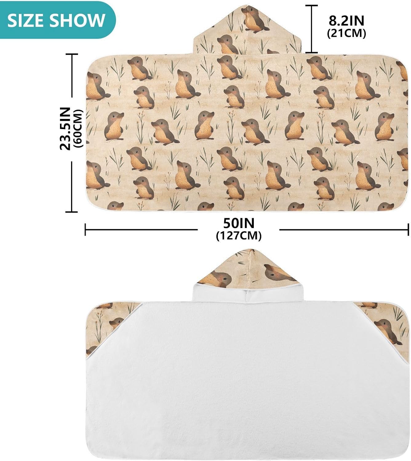 Toddler Bath Towels Cartoon Platypus Brown Hooded Beach Towel for Girl Boy Absorbent