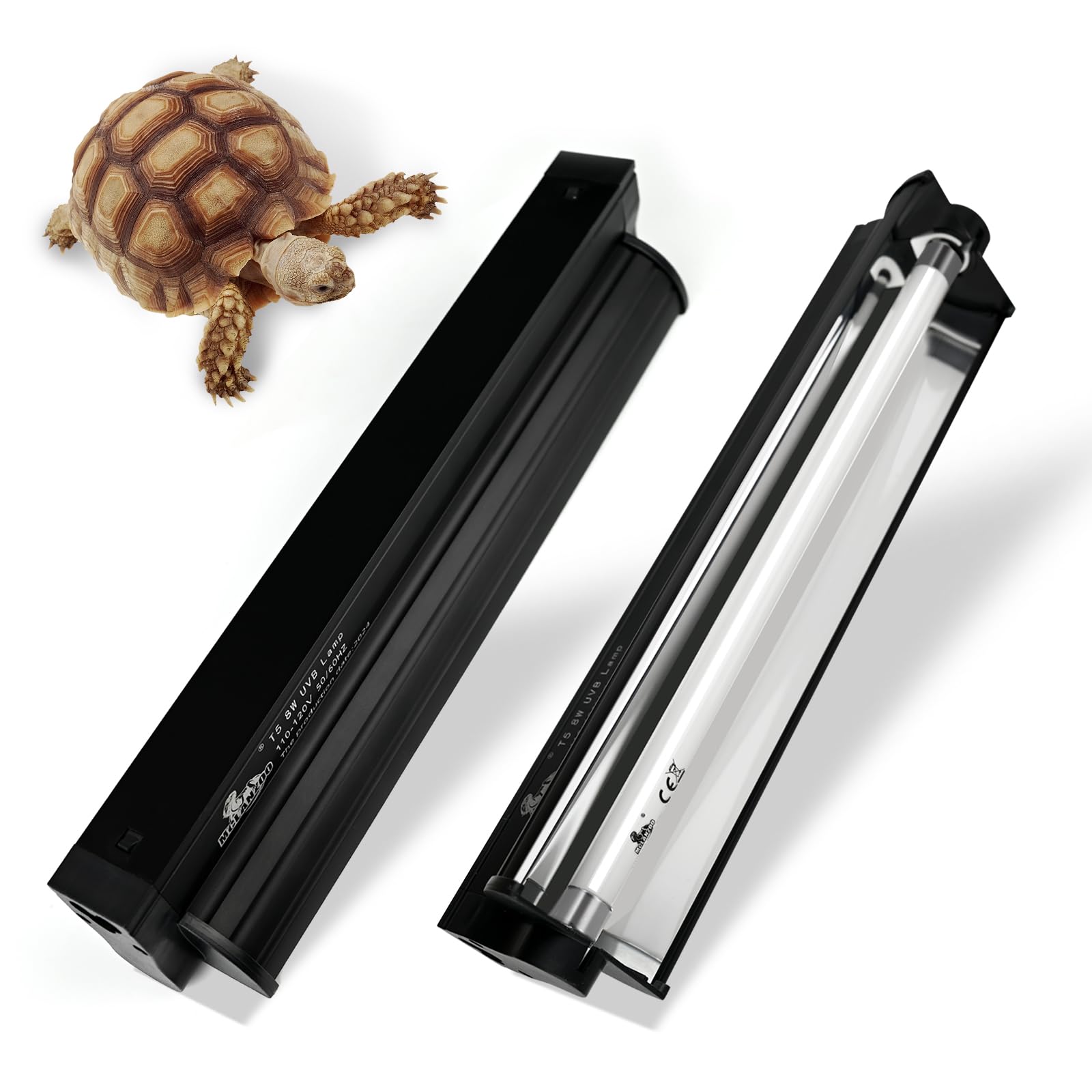 T5 UVB Lighting Combo Kit for Reptiles,8W Light Fixture with Desert 10.0 T5 UVB Light Bulbs Terrarium Hood Heat Lamp for Breaded Dragon,Turtle,Frog,Lizard,Tortoise,Gecko,Snake