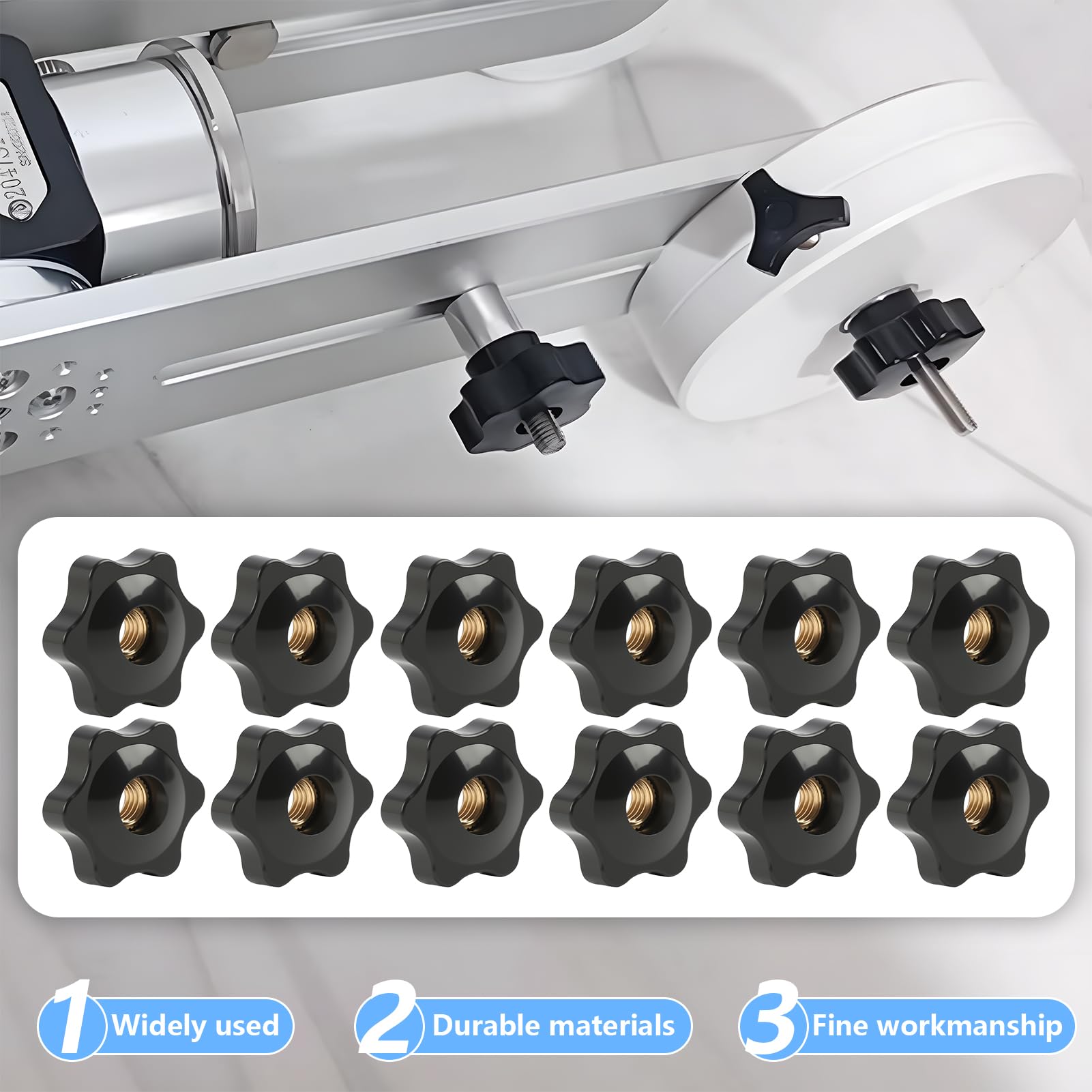 12 bottoni di serraggio M8 × 32 mm – dado a stella M8 – bottone a farfalla in plastica e ottone – fissaggio manuale antiscivolo – per mobili, macchine utensili, apparecchiature elettroniche