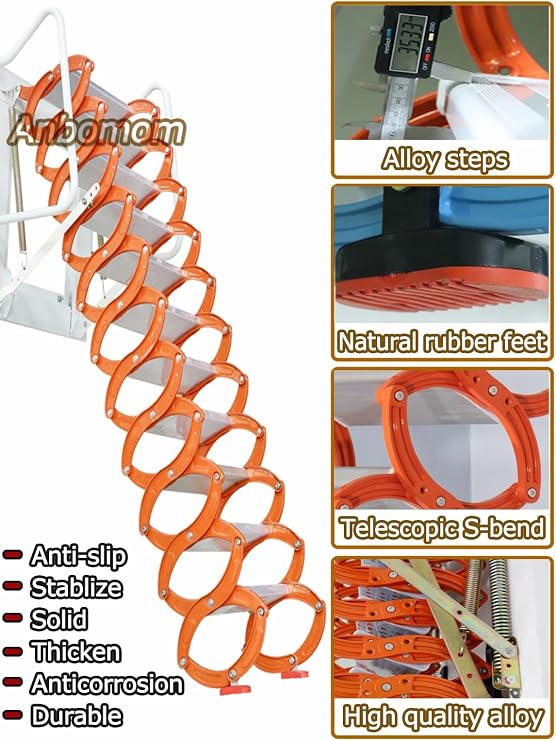 telescopic ladder folding telescopic ladder attic stair pull down 12 steps attic stair wall mounted folding attic loft stair alloy attic access ladder white pull-down attic stair retractable attic