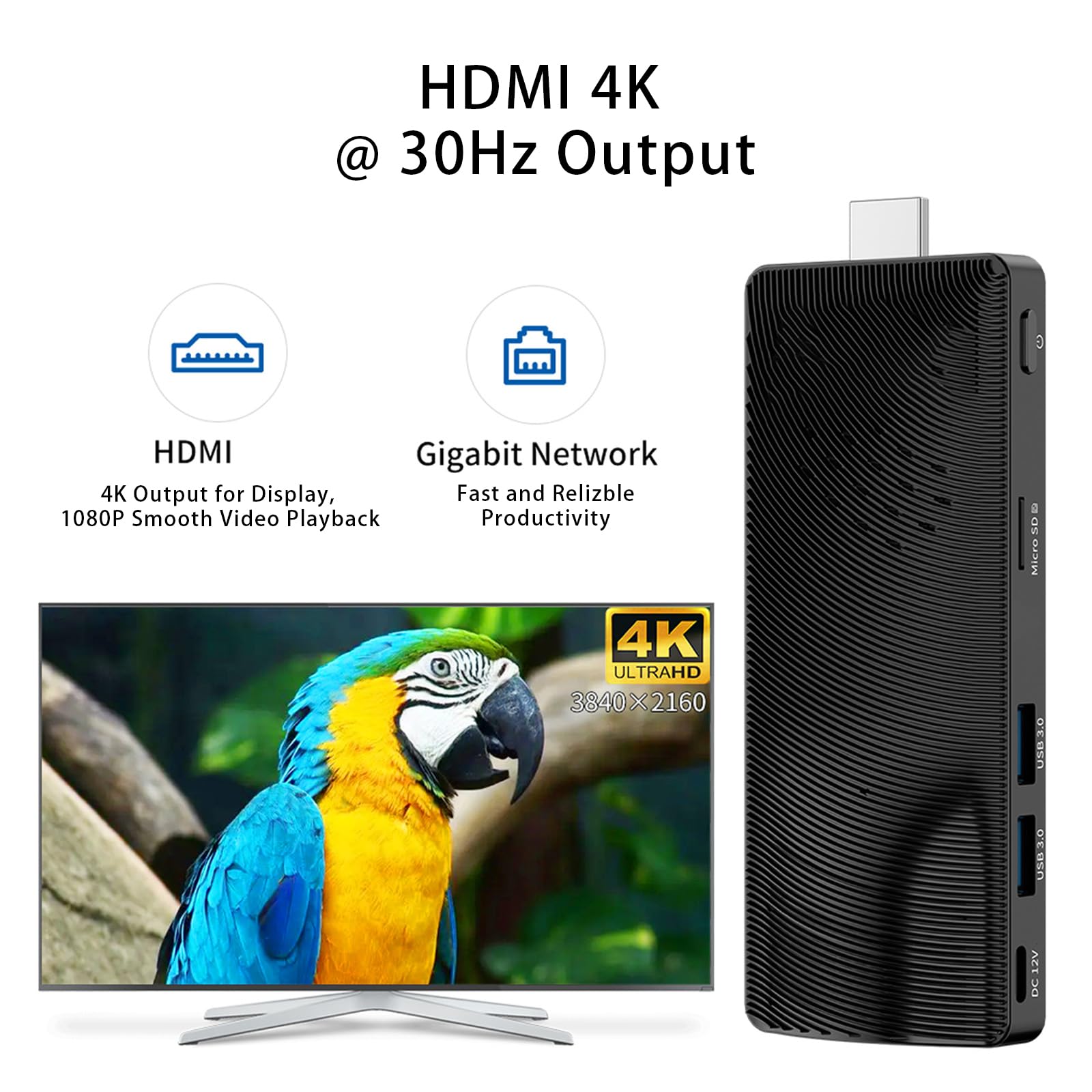 Mini PC Stick Win 10, Pentium N4200 4GB 64GB eMMC, Lüfterloser Mini Computer, 4K Monitor Unterstützung, 1080P Flüssige Wiedergabe, USB 3.0, Gigabit LAN, WiFi BT 5.0 für Büro Zuhause