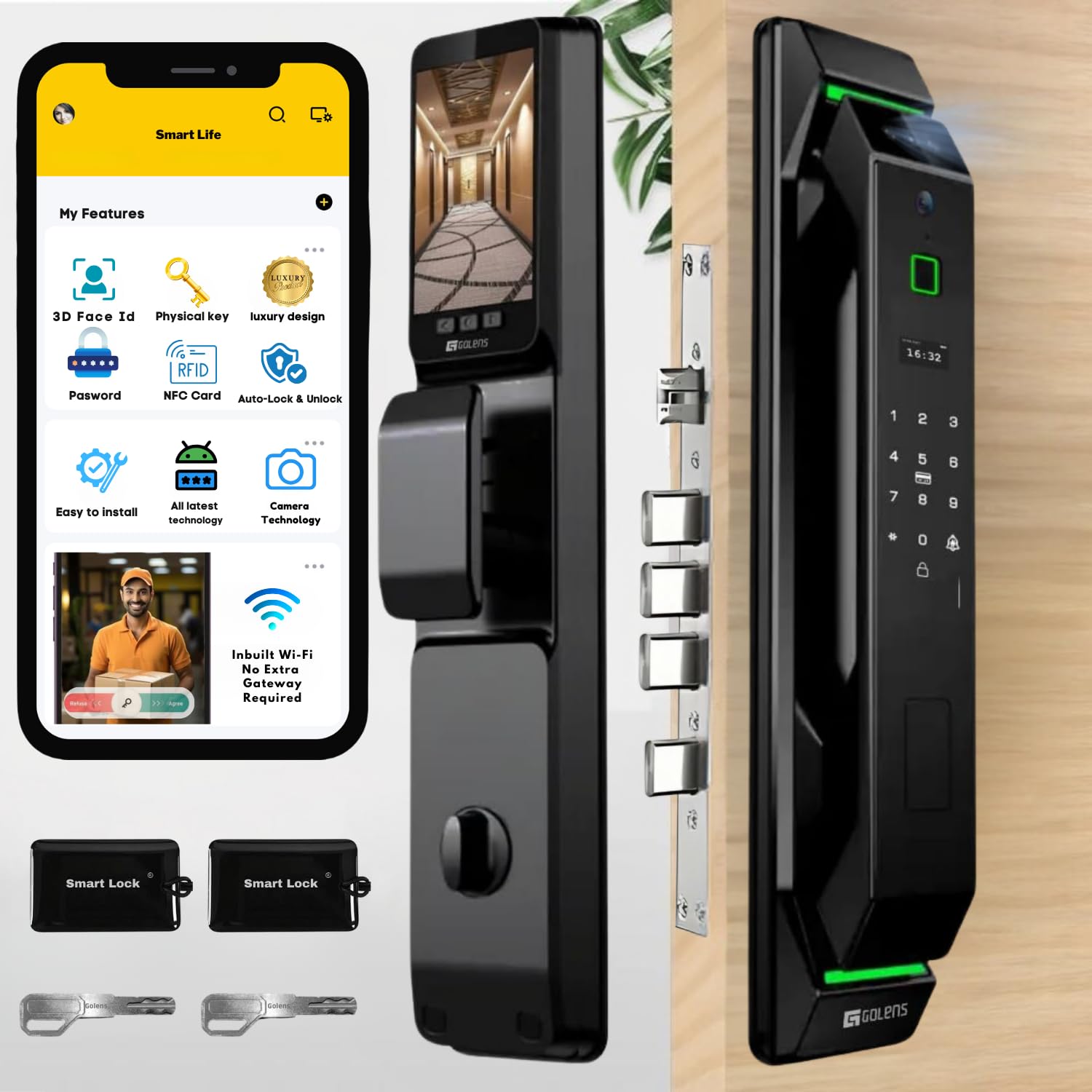 Golens X98 Luxury Smart Door Lock | 8 Ways Unlocking | 3D Face Id | Fingerprint | Mobile App | RFID Card | Pin| Otp |Mechanical Key | Camera Technology | Keyless Entry Digital Lock Easy Installation (B0CHGVCV26) Amazon Price History, Amazon Price Tracker