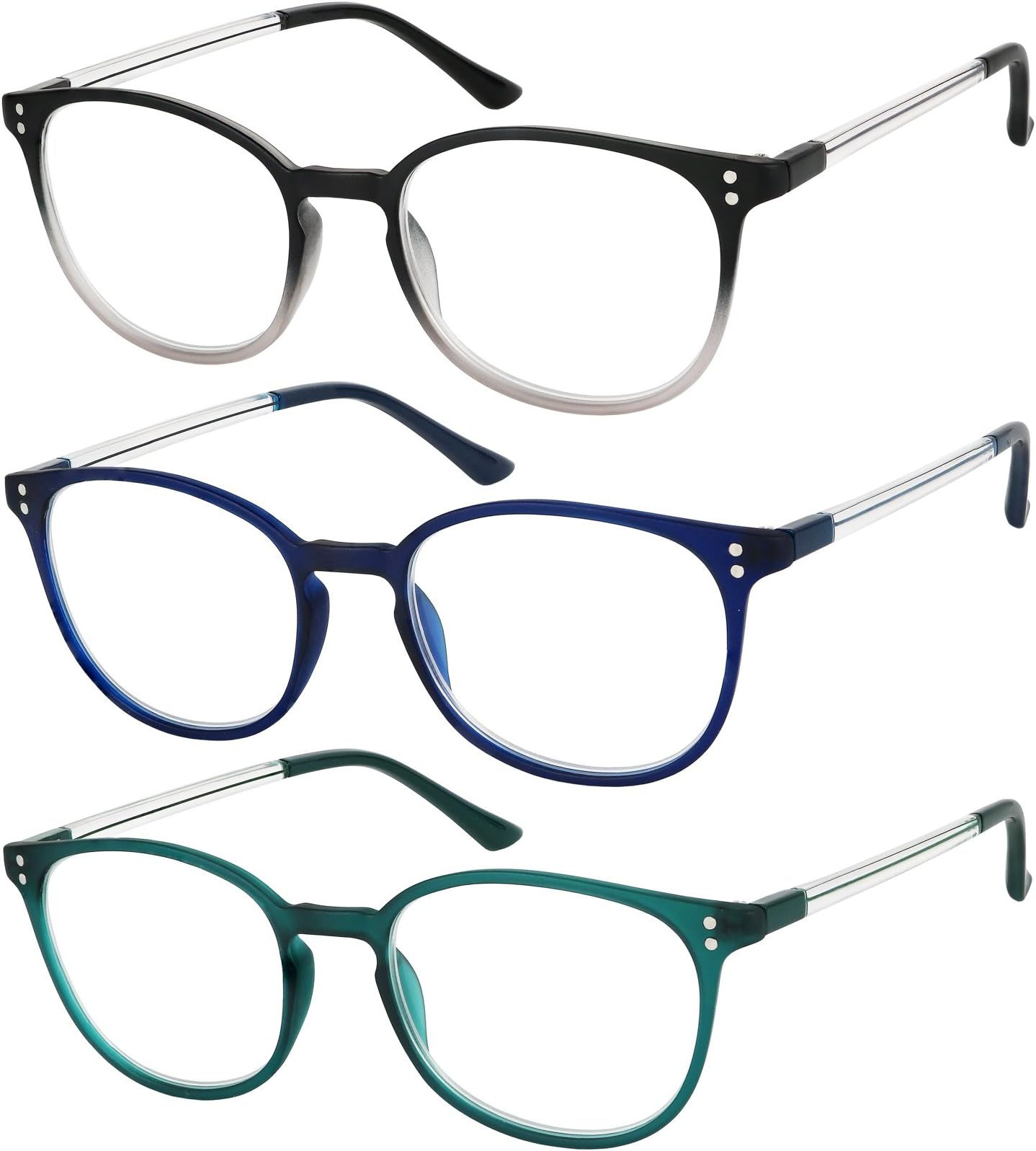Reading Glasses 3 Pair Stylish Color Readers Fashion Glasses for Reading Men & Women +3