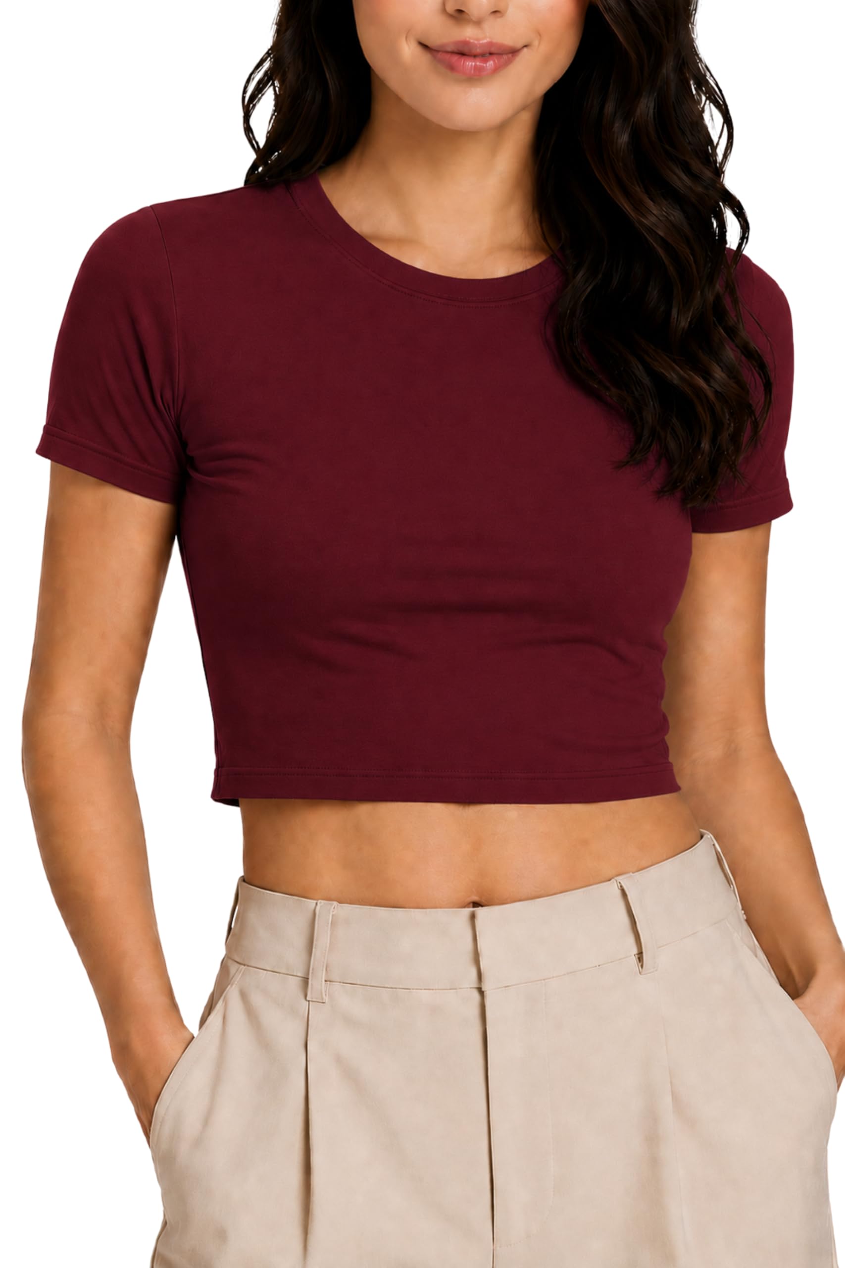 Re Tech UK - Ladies Cotton Crop Tops for Women, (M/L, Wine)