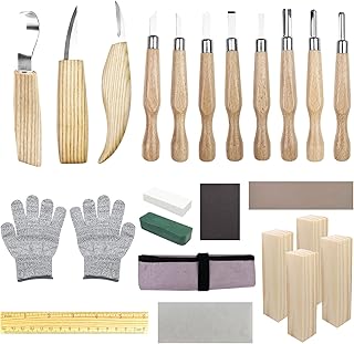 Couteau Sculpture Bois Set, Lot de 25 Outils Sculpture Bois, 11 Couteaux de Sculpture Sur, Outil de Ciseaux à Bois Kit, DIY Outils de Sculpture, pour Débutants Professionnels Sculpteurs