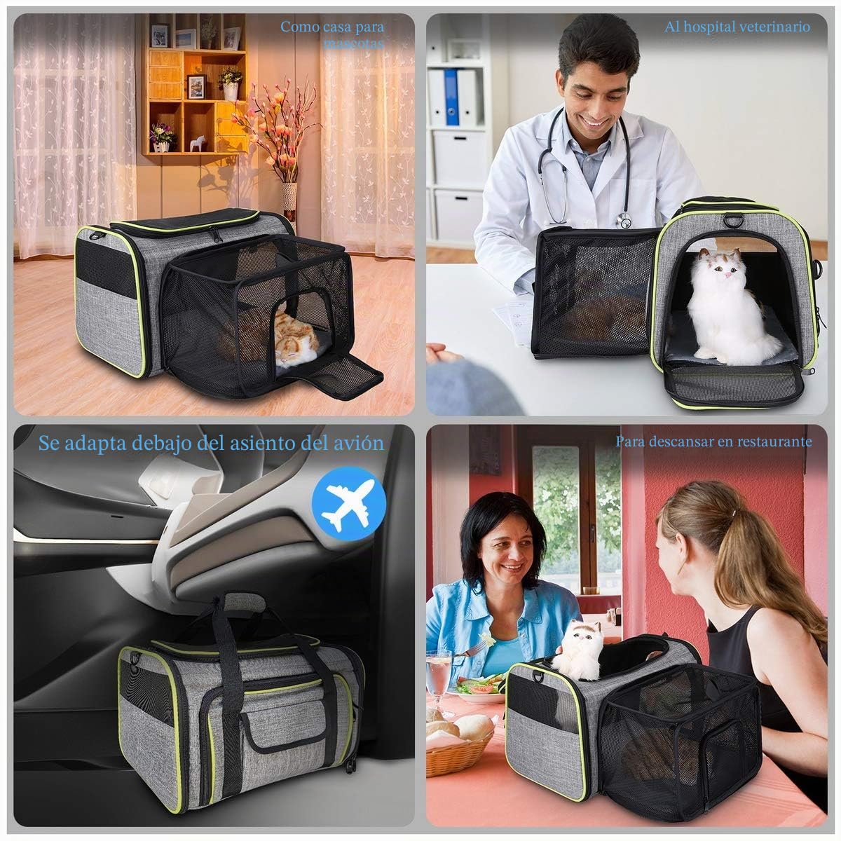 Transportbox Gato Transportbox Perro Plegable Hundetragetasche, Faltbare Katzentragetasche con Schultert, Transporttasche de Mascotas Perro y Gato en el Coche o en el avión, Gris