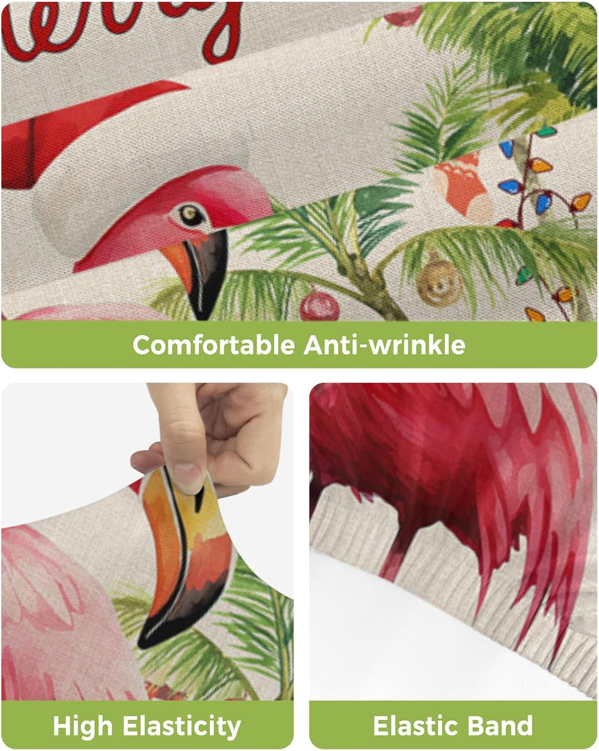 Christmas Flamingos Bar Stool Covers - Stretch Dining Chair Covers Set of 2, Xmas Balls Tree Rustic Bar Chair Covers Removable Counter Stool Pub Chair Slipcovers Protectors for Kitchen/Cafe