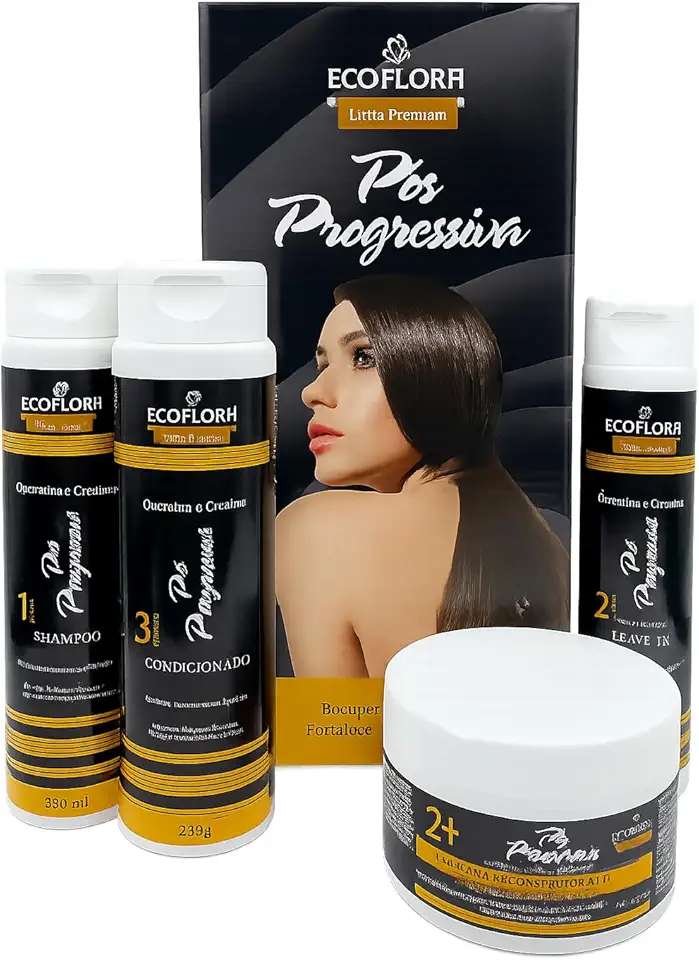 Kit Pós Progressiva Premium. Shampoo + Condicionador + Máscara + Leave-in – Hidratação Profunda, Anti Frizz e Brilho Intenso
