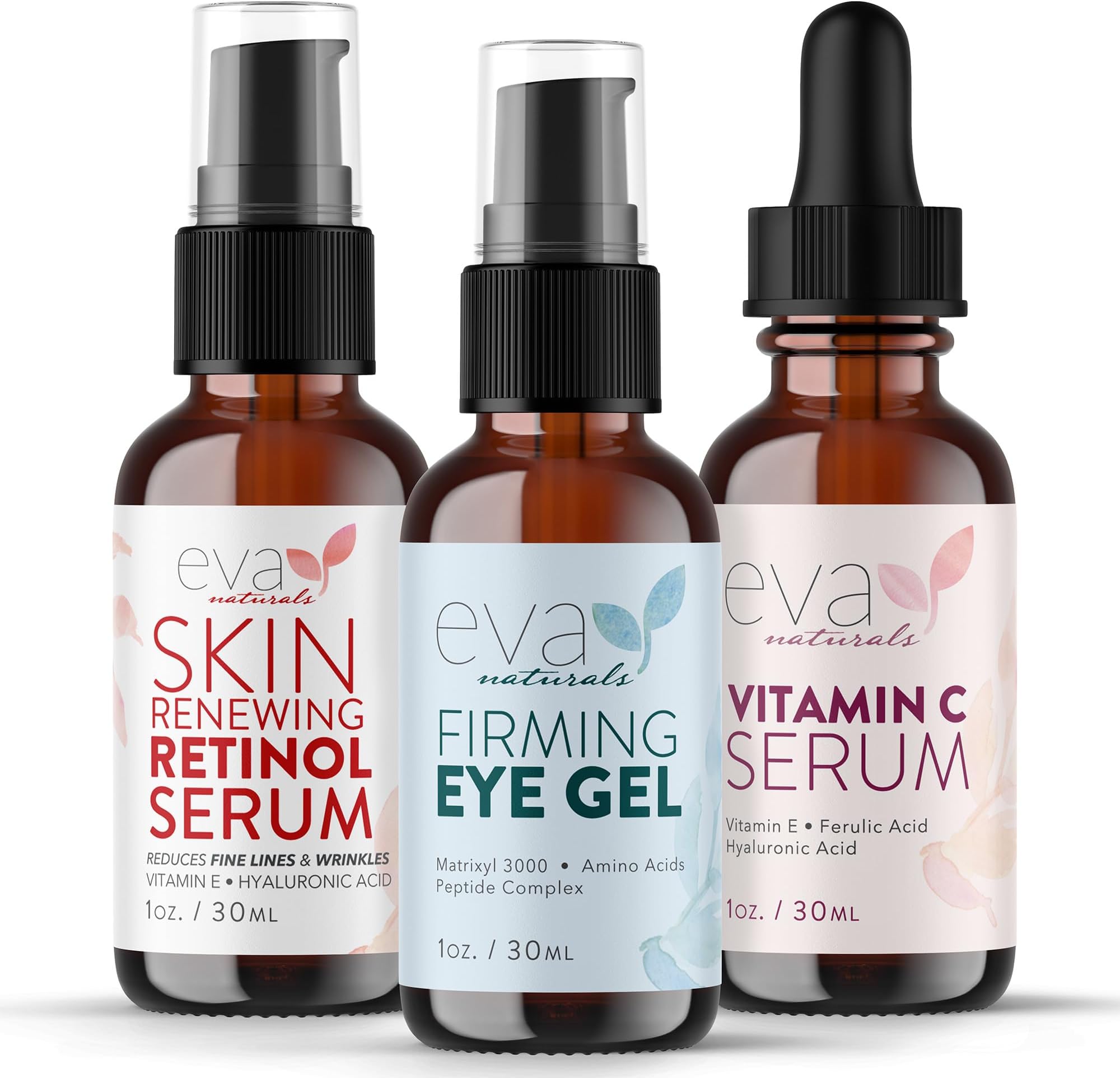 Eva Naturals Facelift in a Bottle Serum Set – Vitamin C, Retinol & Eye Gel for Face & Eyelid – Firming Wrinkle Moisturizer Kit – Dark Circle, Eye Bag & Neck Care – Anti Wrinkle Skin Care for Women