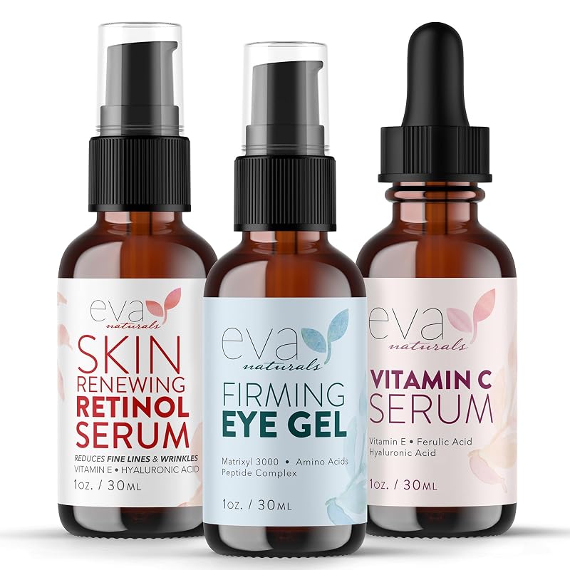 Eva Naturals Conjunto de Séruns com Vitamina C, Retinol e Gel para a Região dos Olhos