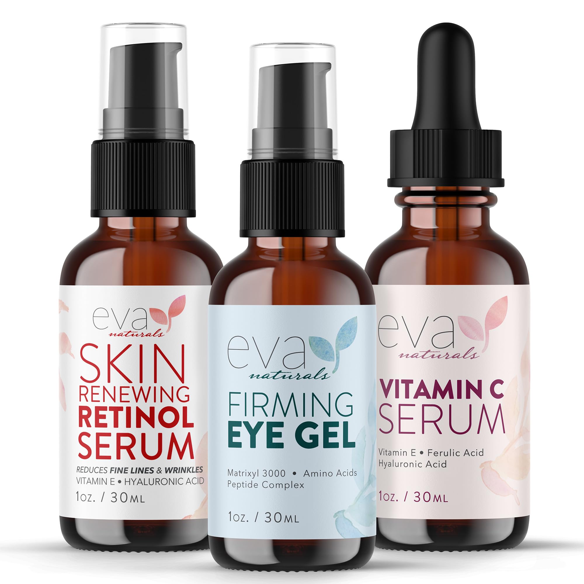 Eva Naturals Facelift in a Bottle Serum Set – Vitamin C, Retinol & Eye Gel for Face & Eyelid – Firming Wrinkle Moisturizer Kit – Dark Circle, Eye Bag & Neck Care – Anti Wrinkle Skin Care for Women