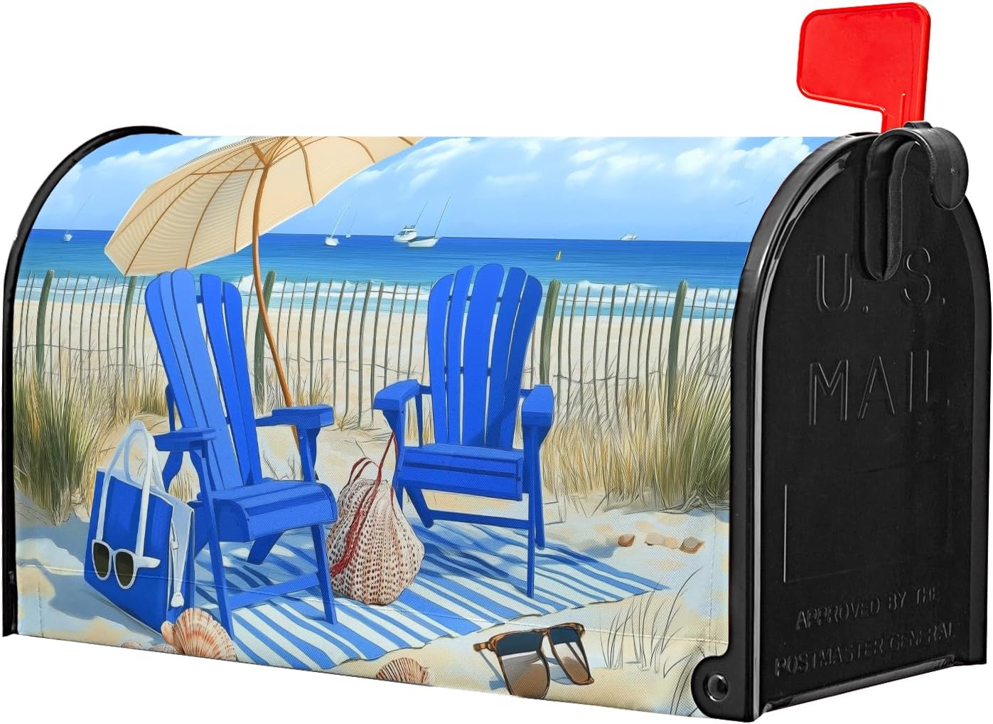 Sweetshow Summer Beach Life Mailbox Covers Magnetic Standard Size 25.5" X 21",Blue Ocean Nautical Coastal Theme Mailbox Wraps Post Letter Box Cover for Holiday Garden Yard Decor