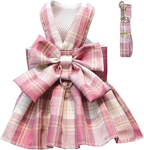 Miniatura 6 de Juego de arnés y arnés a cuadros para perro, con corbatín y correa, vestido de arnés para perros pequeños y lindos gatos, niña, cachorro, conejo,