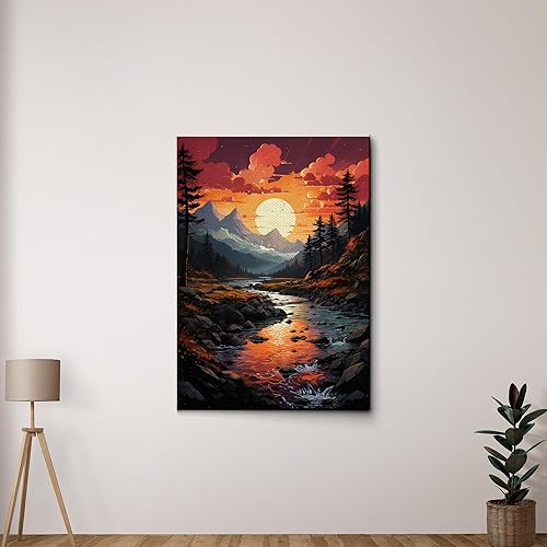 Framed Canvas Wall Art Watercolor Abstract Mountains, Nature Prints Minimalist Modern, Home Artwork Decoration, Nature Landscape Painting, Canvas