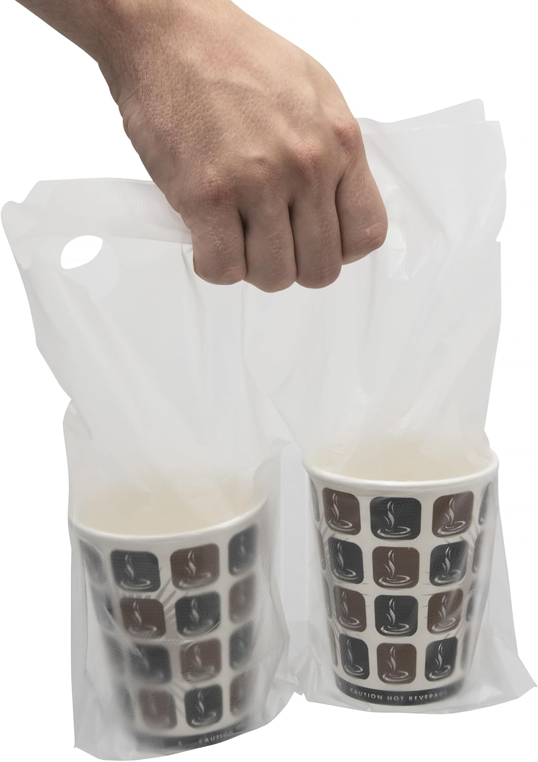 Double Drink Carrier Bag - Pack of 200 Plastic Coffee Cup Delivery Carry Pouch with Handle for Business or Shop