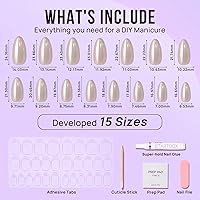 Vista 5 de BTArtbox - Uñas postizas medianas almendradas color marrón glaseado, de gel suave reutilizable, con pegamento, 30 piezas en 15 tamaños, diseño Nuts