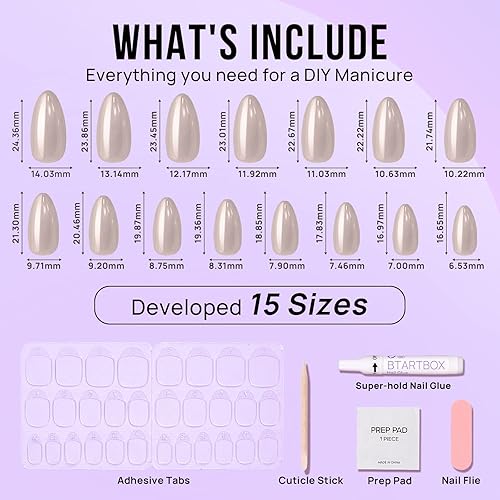 Miniatura 5 de BTArtbox - Uñas postizas medianas almendradas color marrón glaseado, de gel suave reutilizable, con pegamento, 30 piezas en 15 tamaños, diseño Nuts