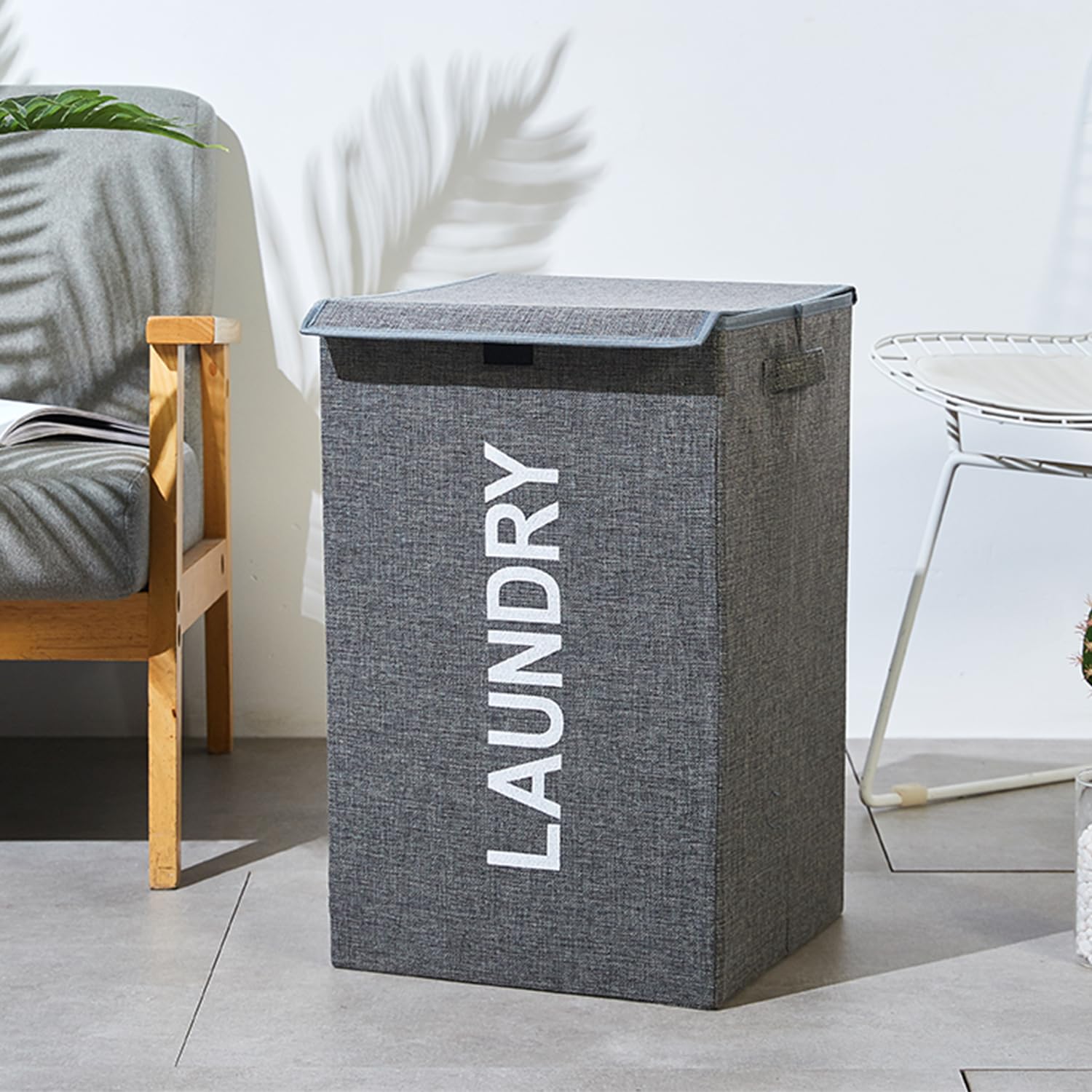 WedDecor 57-Litre Laundry Basket With Lid and Handles, Washing Baskets for Laundry, Elegant Portable Collapsible Laundry Hamper for Bedroom, Bathroom, Dorm, Laundry Room and Toys, Grey