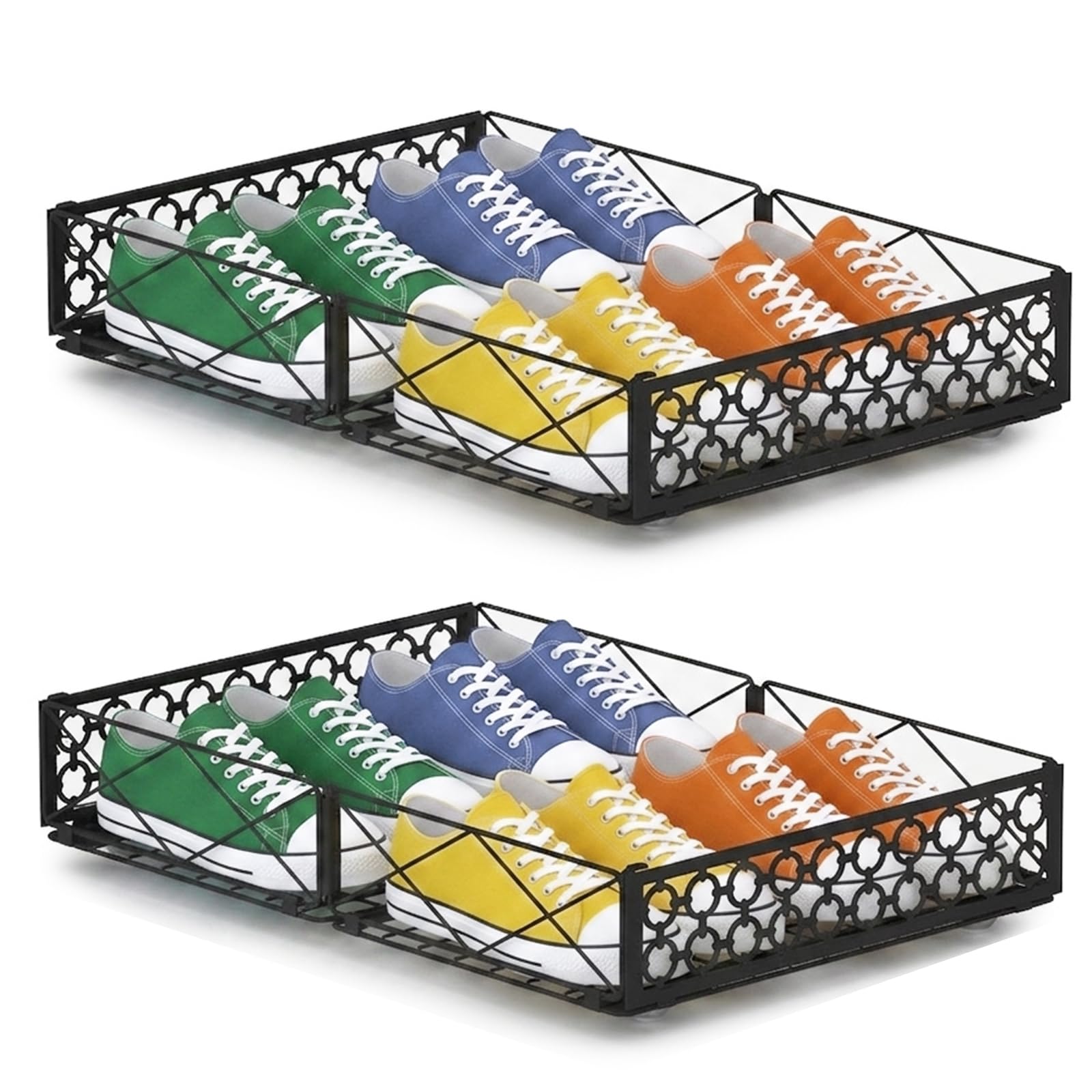 NADAMOO Unterbettkommode mit Rollen, 2 Stück, zusammenklappbare Metallbehälter unter dem Bett, Organizer für Schlafzimmer, Kleidung, Schuhe, Decken