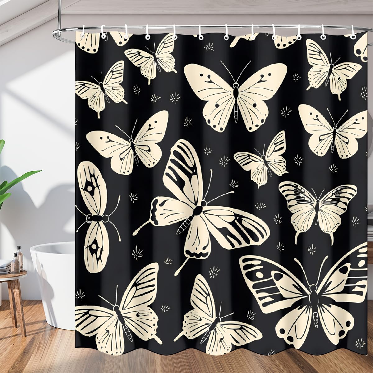 Mexpekil Shower Curtain 72"x72", Retro Animal Butterfly Bathroom Curtain with 12 Hooks, Mould Proof Waterproof Washable Fabric Bathtub Curtains, 183 x 183 cm