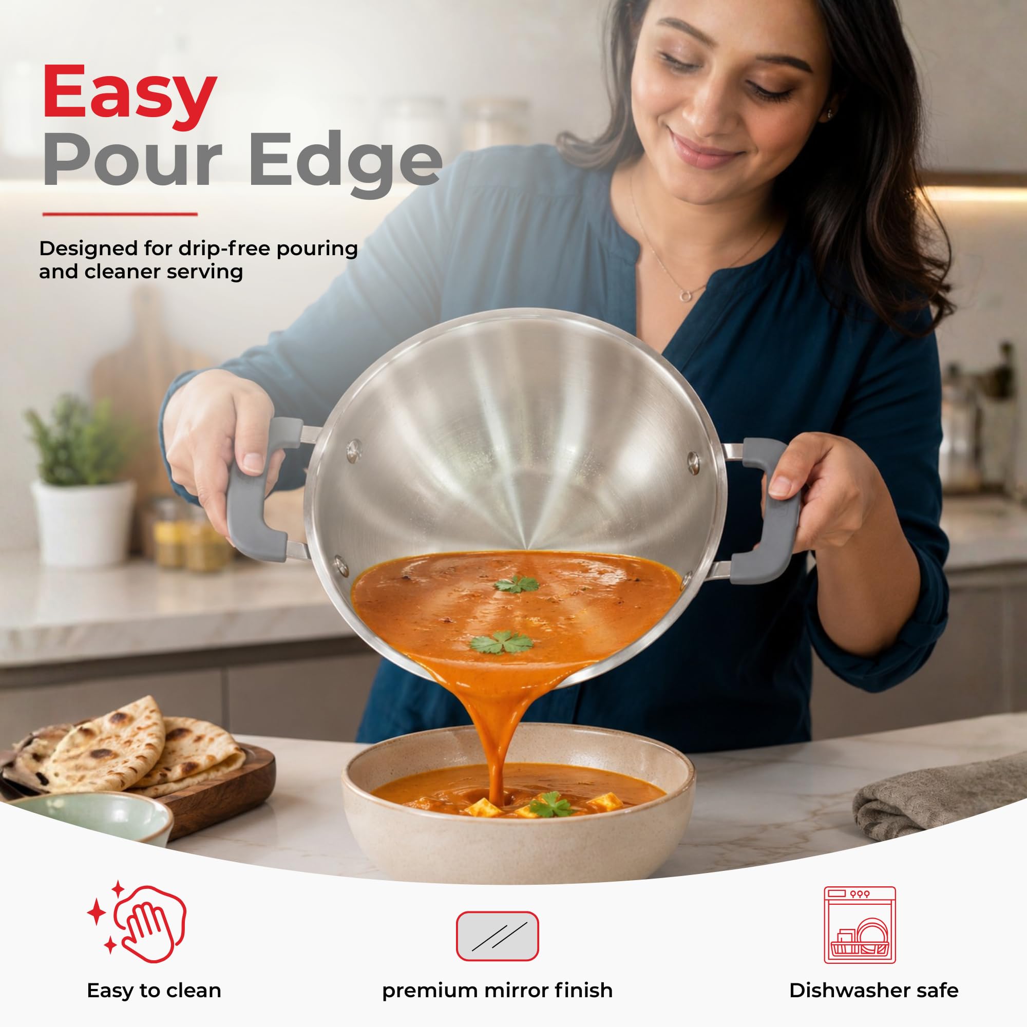 Vinod Platinum Luxe Kadai - Stainless Steel Cookware -9