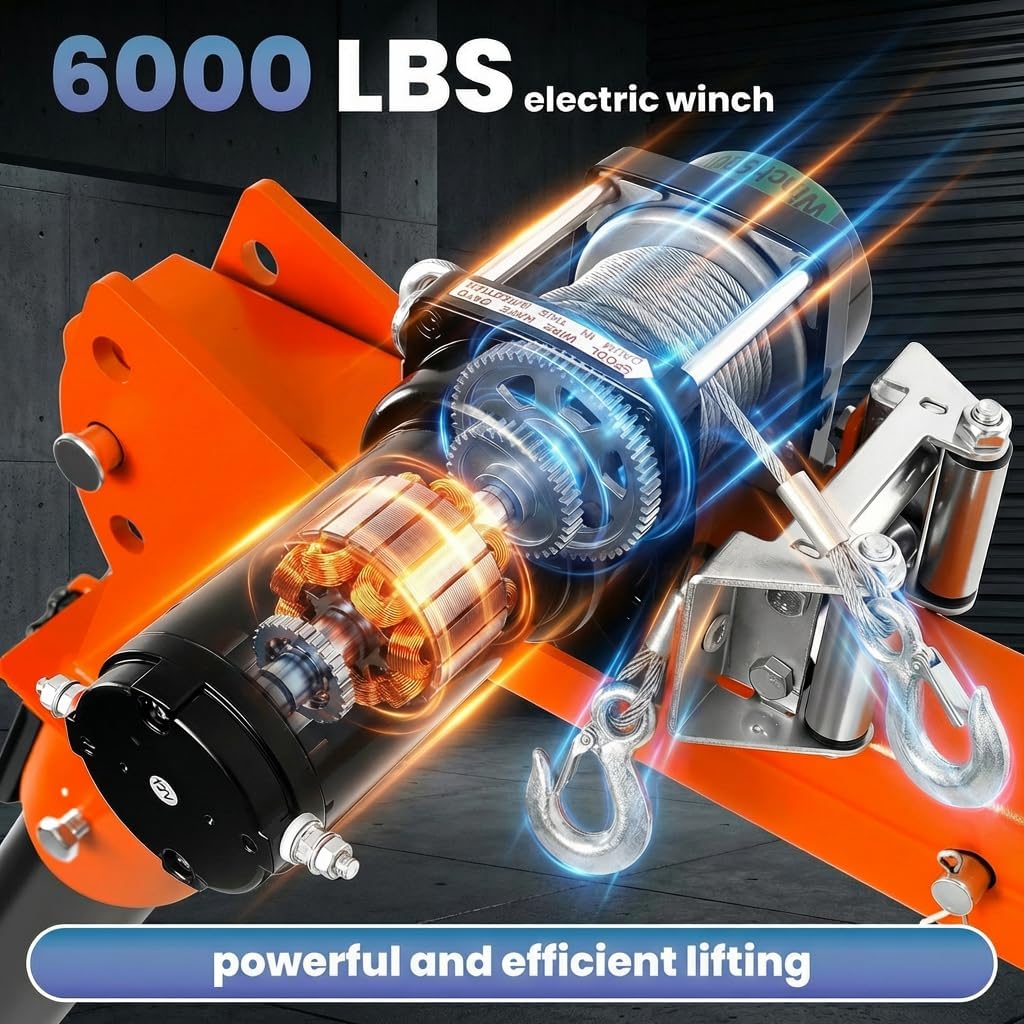 3000LBS Truck Bed Crane, Adjustable Loads & Heights Alloy Steel Jib Crane, 6000LBS 12V Electric Winch,15in Base, 360° Swivel Pickup Truck Crane for Lifting Goods in Construction, Factory, Workshop