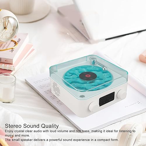 Miniatura 5 de Altavoz estilo tocadiscos con altavoz pequeño con pantalla de tiempo y luz nocturna, altavoz multifunción para dormitorios, salas de estar, oficinas