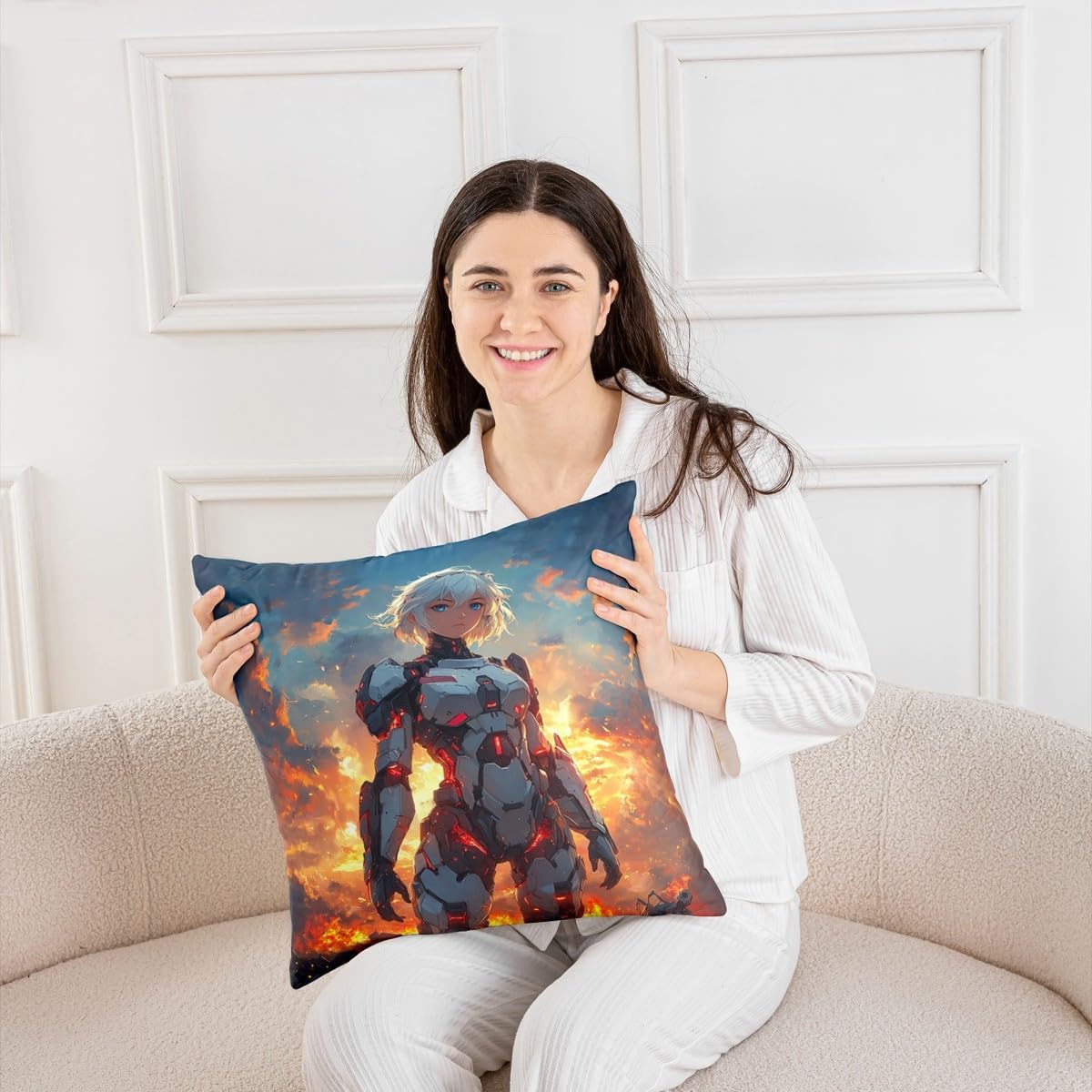 Mechanical Girl Double Sides Print Pillow Covers,Futurism Virtual Reality Theme Soft Square 18"x18" Cushion Cases,Modern Cool Anime Girl Sky Throw Pillowcases Set of 2 for Room Decor image 4