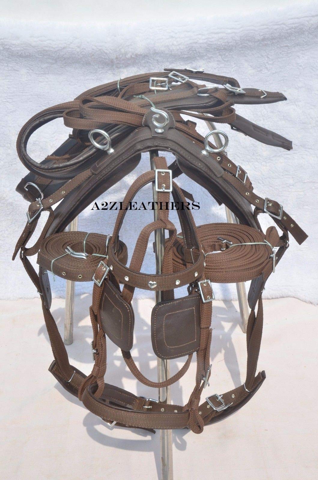 Leather Ride Synthetic Driving Harness for Single Horse with Diamonte Browband Bridle (Brown)