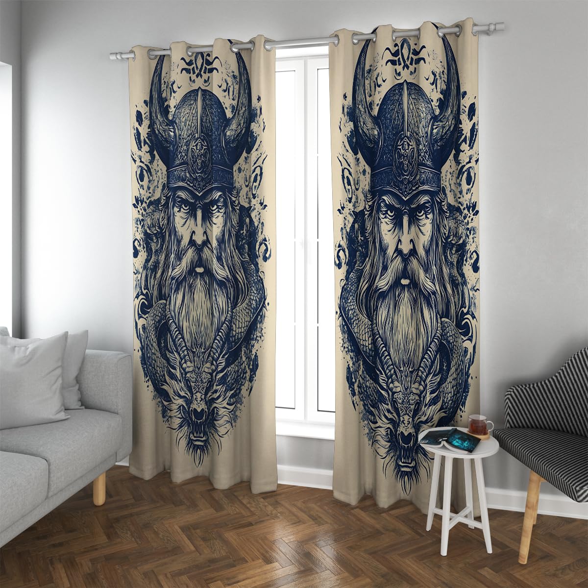 Rideaux occultants fantastiques pour chambre avec grand guerrier nordique