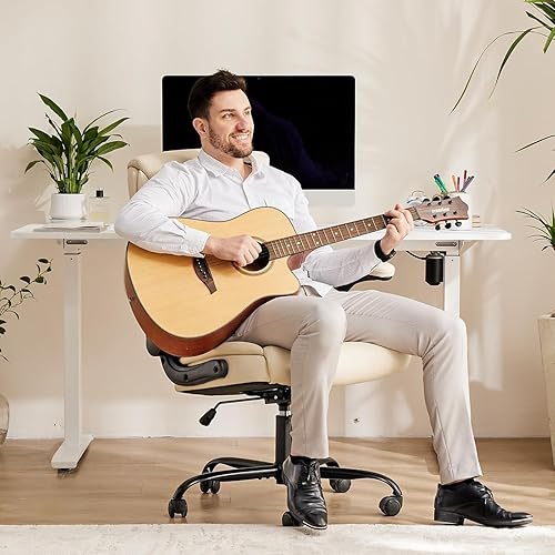 Miniatura 3 de Sweetcrispy Silla ergonómica de oficina resistente, silla de juegos con brazos abatibles, piel sintética, silla giratoria ajustable con ruedas,