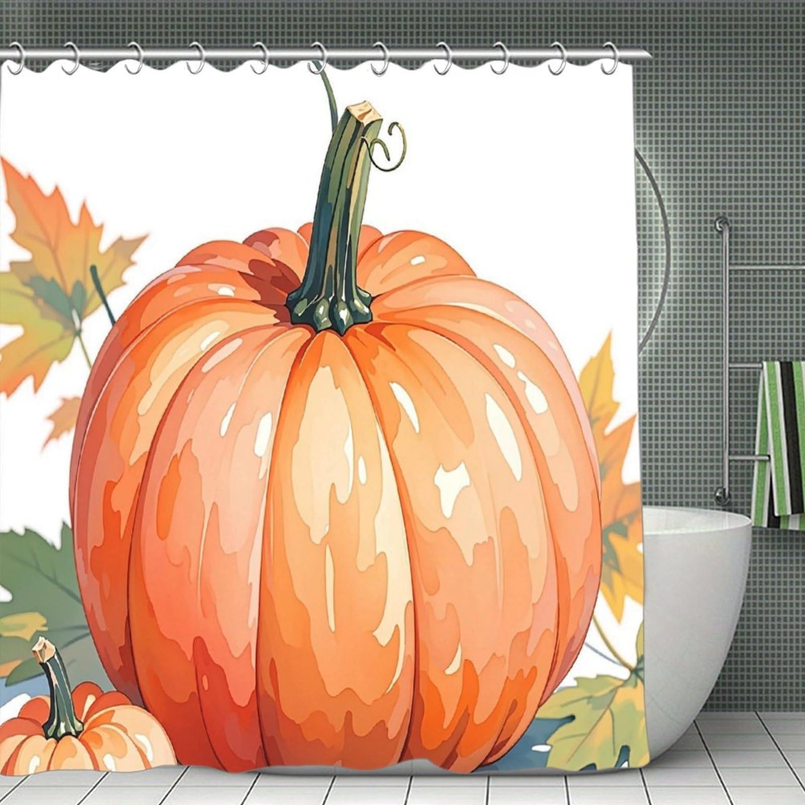 FekiLoot Fall Watercolor Pumpkins Shower Curtain Minimalist Thick Bathroom Curtain Washable Modern Bathroom Shower Curtain Heavy Duty Waterproof Cloth Bath Curtain with Hooks 70.8"x70.8"