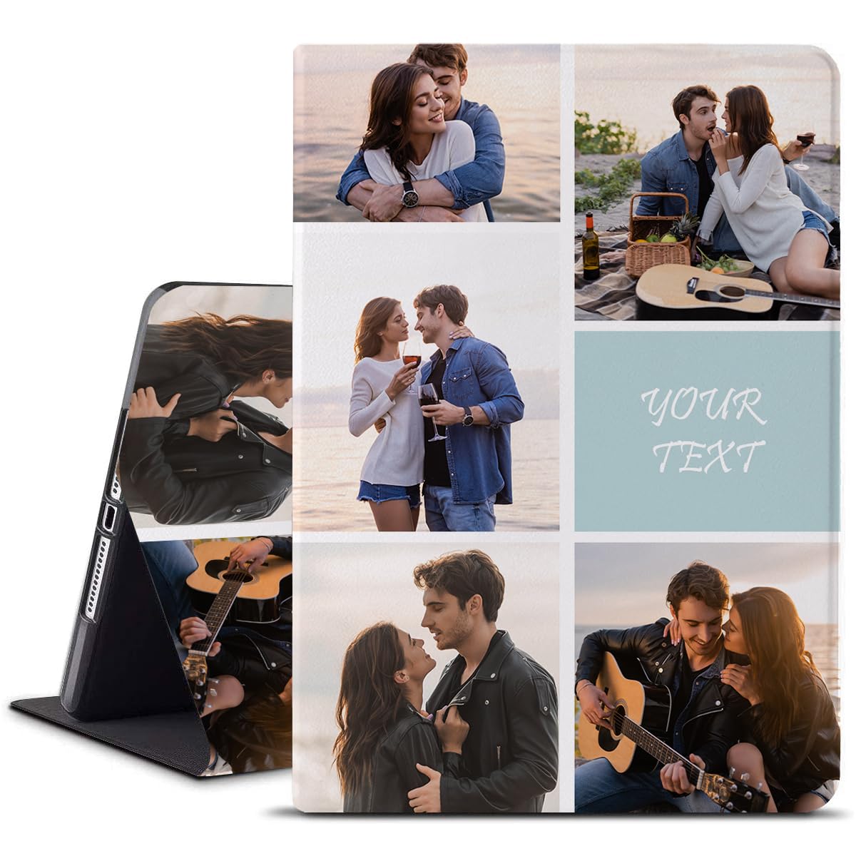 Custom Multi Picture Case for iPad 10th Generation 2022 10.9 Inch Personalized Collage Photo Shockproof PU Leather Adjustable Folio Stand Smart Auto Wake Sleep Protective Case with Soft TPU Back