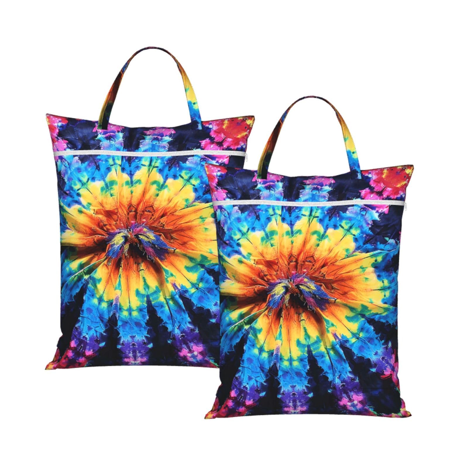 Large Travel Laundry Bags,Exotic Tribe Tie Dye Style Print with Handle Foldable Laundry Bag for Holidays Gym Swimming and Family Trips, 2Pcs