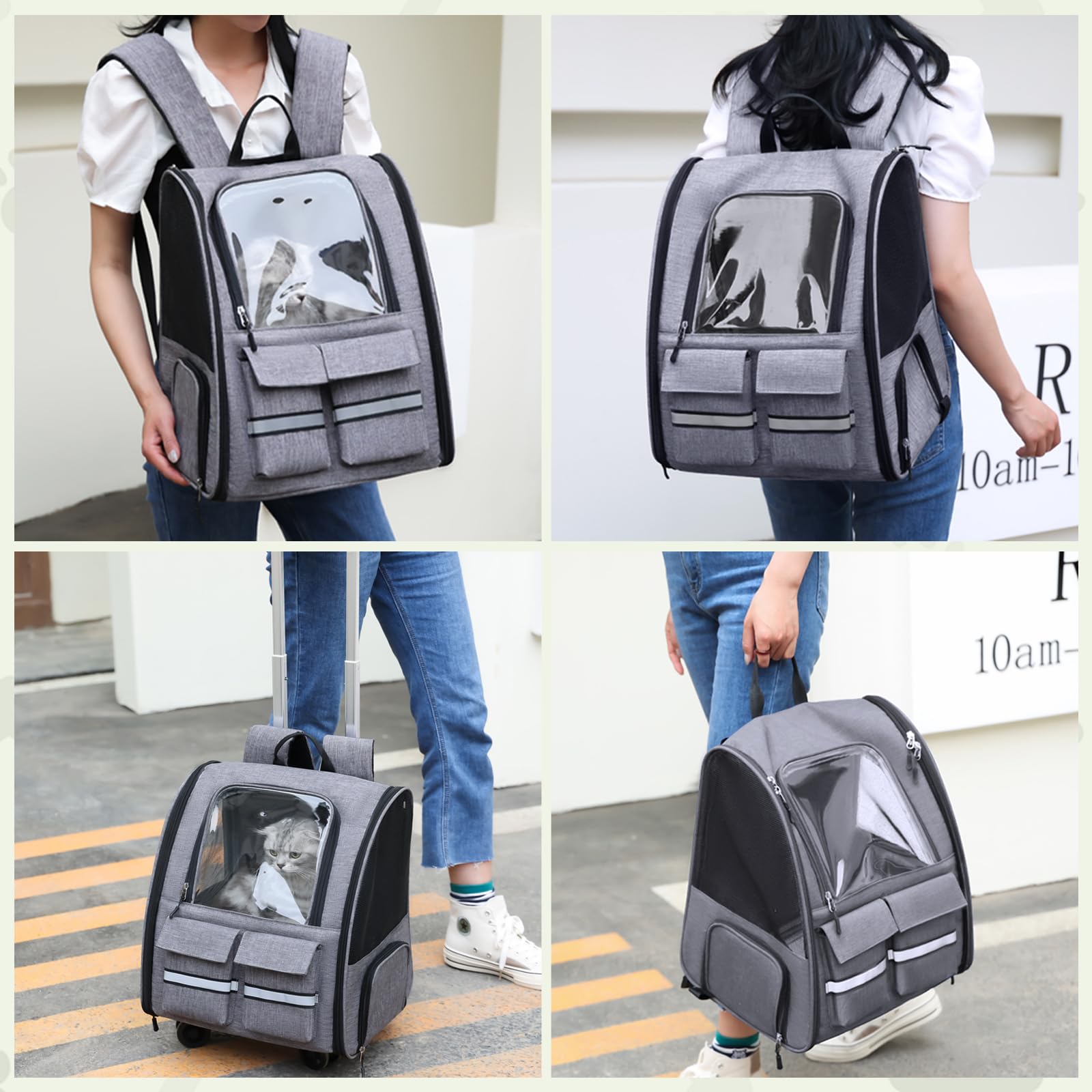Zaino da trasporto per cani con carrello 3 in 1 fino a 20 kg, gatti, cuccioli, in rete completamente ventilata, progettato per viaggi, escursionismo, uso esterno (grigio)