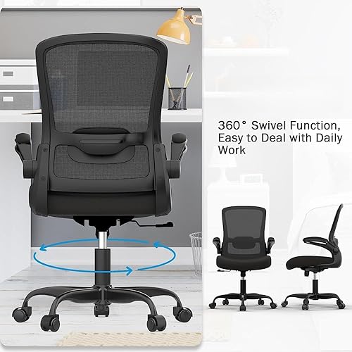 Miniatura 4 de Silla ergonómica de oficina de malla con respaldo alto con soporte lumbar ajustable y reposabrazos abatibles, comodidad ejecutiva para oficina en