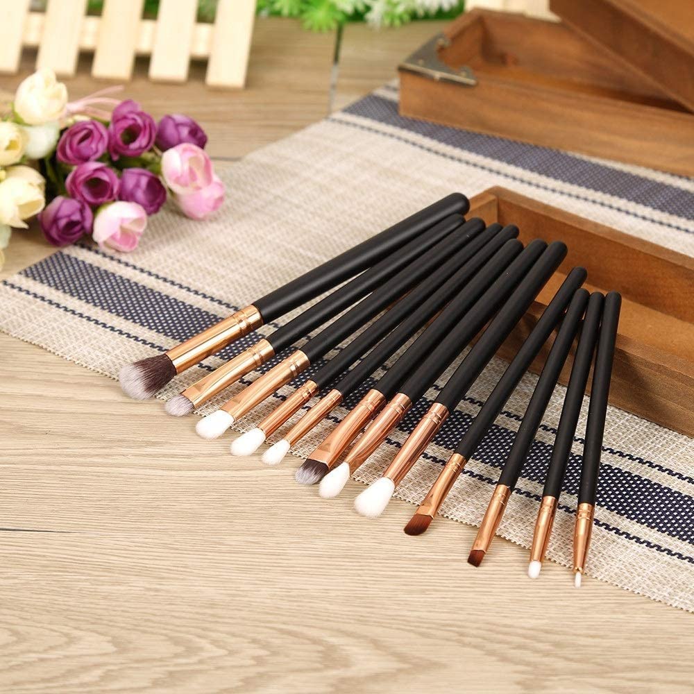 Pennelli for il trucco degli occhi 12 PCS Pennelli for il trucco dell'ombretto Set Set di peli sintetici morbidi Manico in legno for ombretto, sopracciglio, eyeliner, miscelazione e correttor