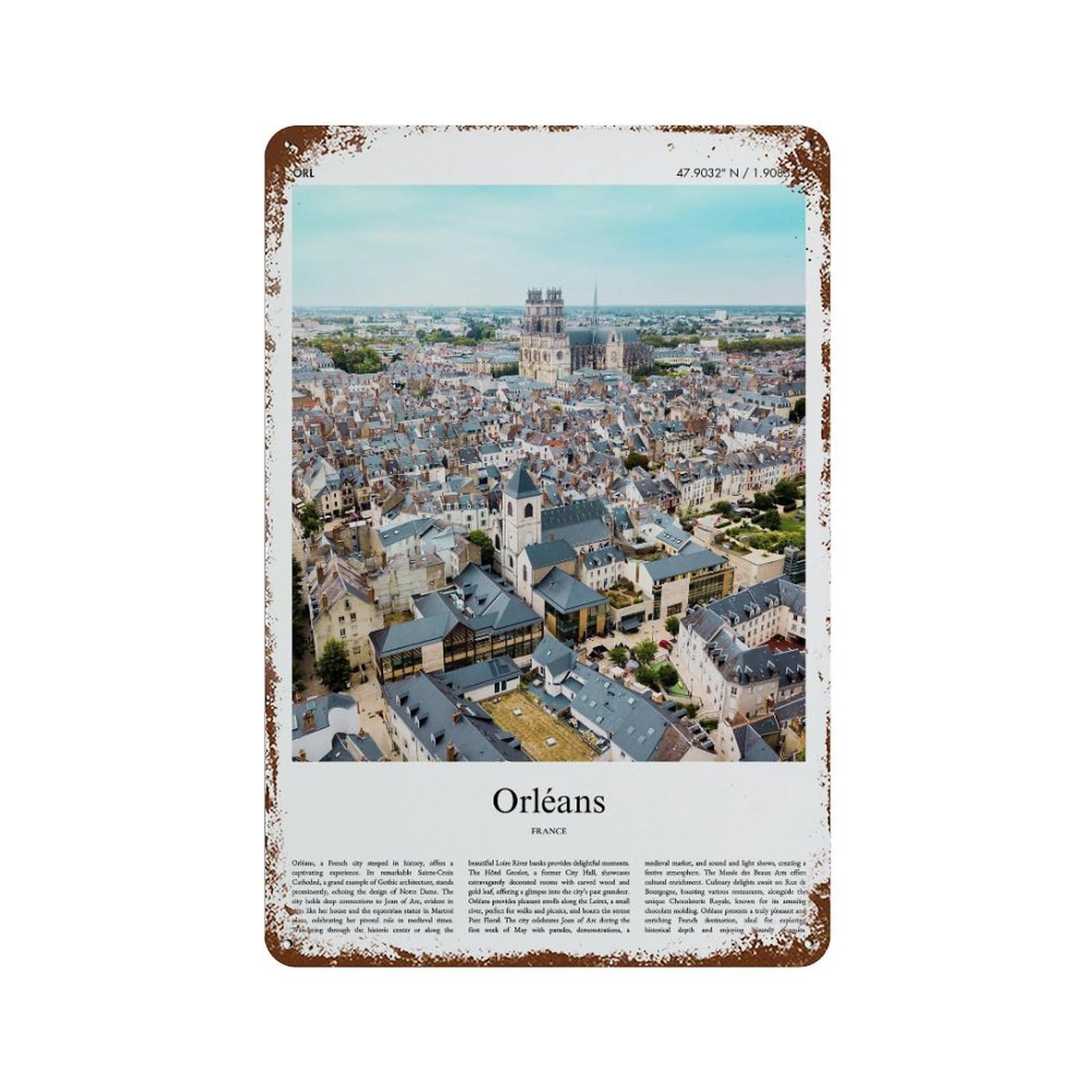 xiaoxiaoshen Orléans France City Scenery Wall Decor Art Metal Tin Poster Modern Home Decor Art Home Bar Shop Decorations Vintage Sign 30x20cm