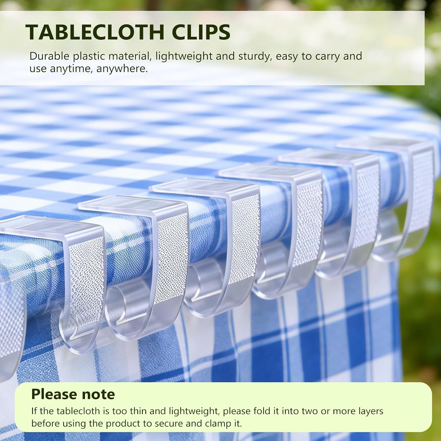 25PCS Clear Tablecloth Clips, Plastic Table Cover Clamps,Windproof Tablecloth Holder for Wedding, Party, Picnic | Fits 1.5-2 Inch Table (3-5cm) - Transparent image 5