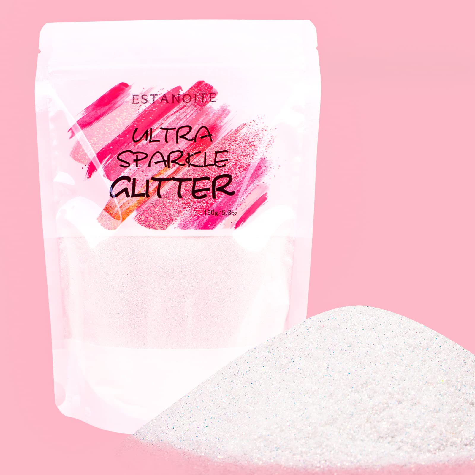 Estanoite Rainbow Glitter for Craft 150g, Iridescent White Glitter Powder for Resin Tumblers, Slime and Craft Making, Nail Art, Festival Decoration, Cosmetic Glitter for Body Face Hair (Dream White)