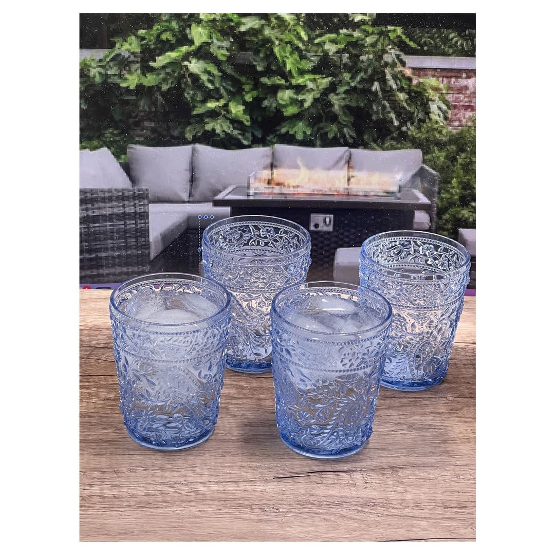 LeadingWare Paisley Acrylic Glasses Drinking Set of 4 DOF (13oz), Plastic Drinking Glasses, BPA Free Cocktail Glasses, Drinkware Set, Drinking Water Glasses