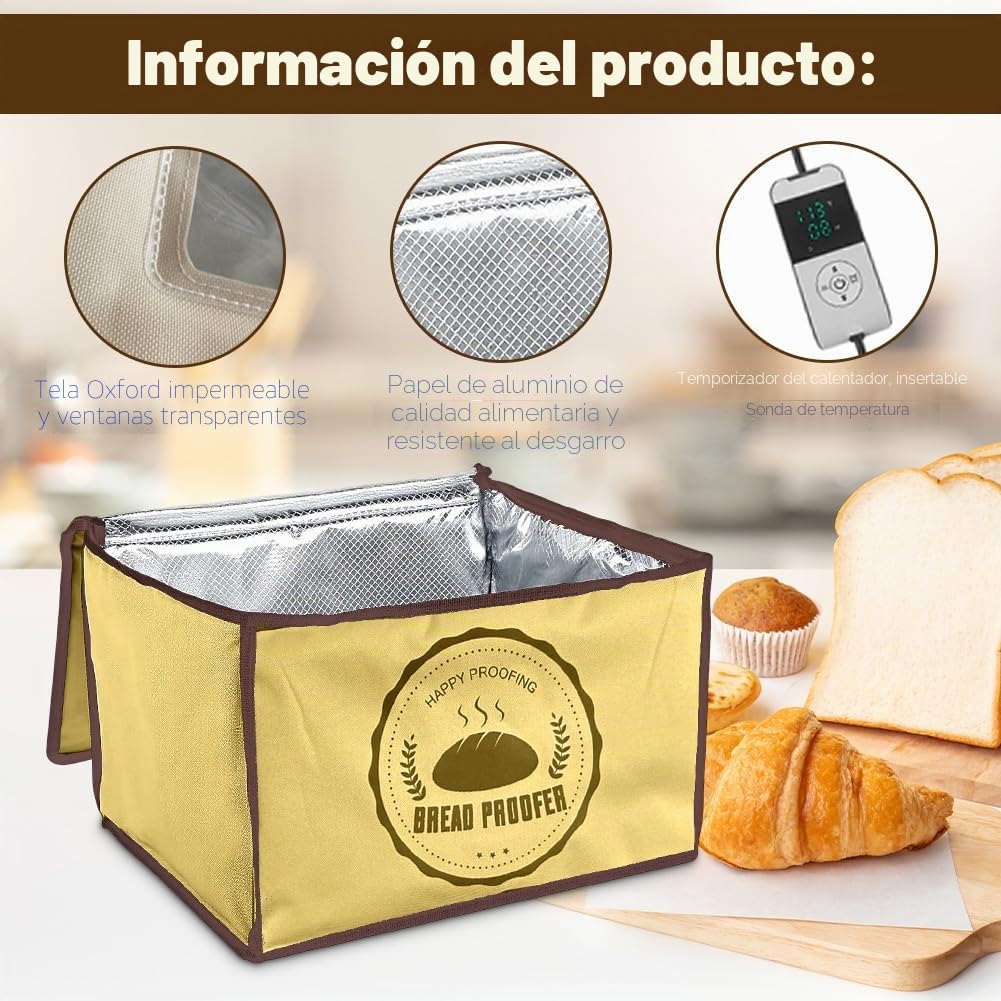 Caja de fermentación para masa fermentada, caja de masa para pizza con tapa, plegable, 30 l, temperatura y temporizador, caja de masa para pizza con tapa, bandeja para masa de pan, yogur, vino