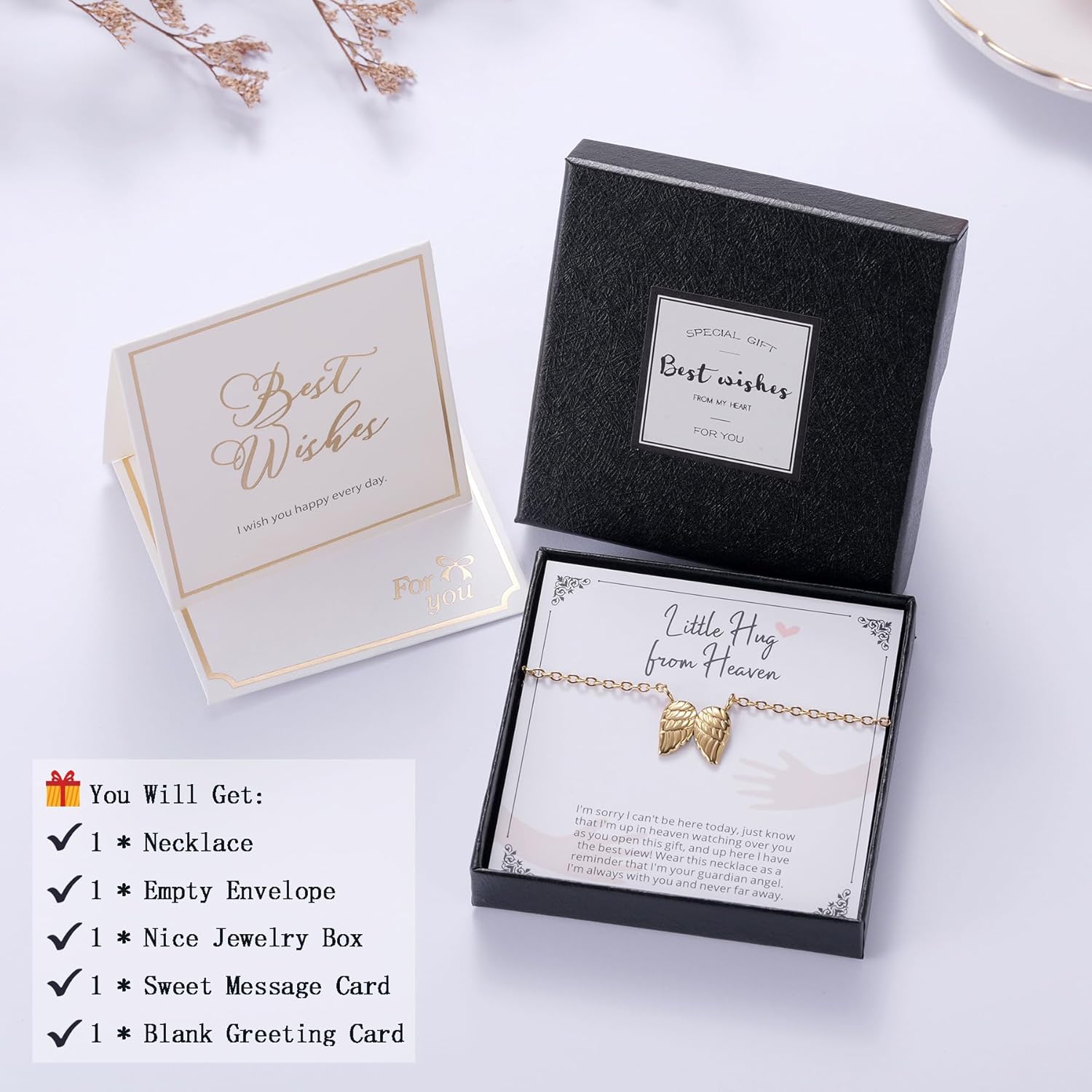 Ralukiia Hug from Heaven Gift, Angel Wings Memorial Necklace for Women, Sympathy Condolence Gifts for Loss of Loved One, Birthday Christmas Keepsake Letter from Heaven - Image 6