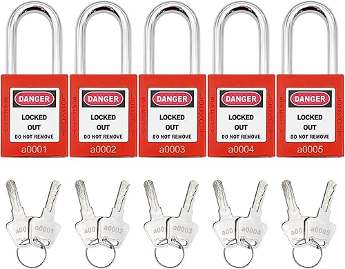 Vista 24 de SAFBY Loto - Candados seguros con 10 llaves para estaciones y dispositivos de bloqueo (amarillo, clave diferente)