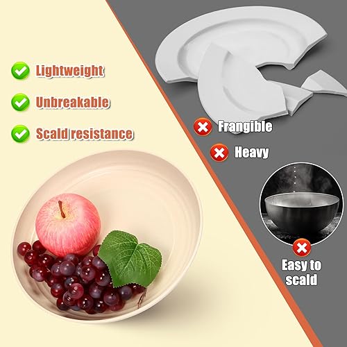 Miniatura 3 de Juego de vajilla de paja de trigo, platos y cuencos irrompibles aptos para microondas, cuchillos ligeros, tenedores, cucharas para cocina,